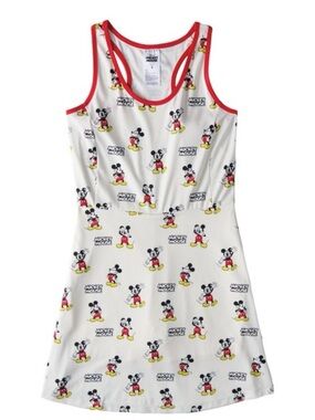 Mickey Mouse Print Tank Dress - White with Red Trim